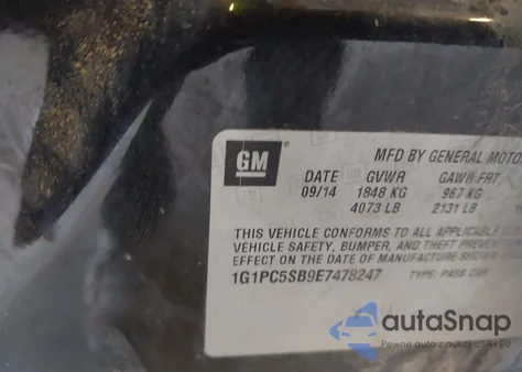 2014 Chevrolet Cruze 1Lt Auto from USA, damaged, VIN 1G1PC5SB9E7478247